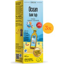 Ocean Limon Aromalı Balık Yağı 150 ml Şurup - 3 Adet (450 ml) - Dezenfektan Hediyeli (%72 Alkol)