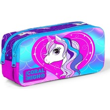 Braventa Collection High Unicorn Baskılı Iki Bölmeli Kalem Çantası - Kız Çocuk