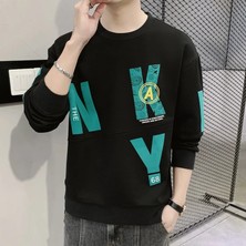 Ilkbahar ve Sonbahar Erkek Kazak Yuvarlak Boyun Yeni Patchwork Mektup Baskılı Hoodie Gevşek M