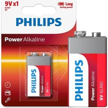 Philips 6LR61-P1B Alkalin Pil 9 Volt Tekli Uzaktan Kumanda ve Duman Dedektörleri İçin Uygun