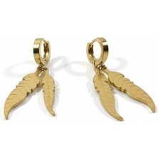 Cesicey Çift Yapraklı Çelik Küpe Altın Renk