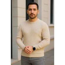 Lara Giyim Erkek Yuvarlak Yaka Kazak Rahat Tam Kalıp Sıfır Saka Fitilli