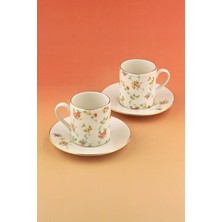 Bursa Porselen Dekor Mine Çiçeği Altın Yaldızlı 2 Kişilik Çay/duble Kahve Fincan Takımı