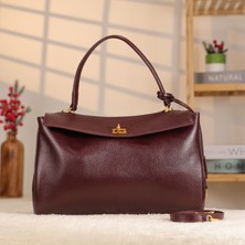 Bordo Renk Deri Çanta Omuz Askılı - Hakiki Deri 40347