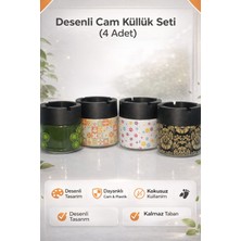 Desenli Cam Küllük Seti – 4 Farklı Özel Tasarım | Kapaklı, Dayanıklı, Dekoratif Masa Üstü Küllük