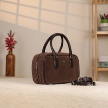 Kahverengi Süet El ve Omuz Çantası - Çanta , Hakiki Deri , Omuz Askılı 40445