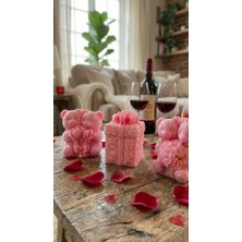 Raw Home Sevgililer Günü Hediyesi Pembe Çilek Kokulu 3’lü Mum Seti – Çift Ayıcık & Hediye Kutusu I Romantik