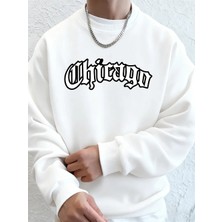 Chicago Letter Baskılı Erkek Sweatshirtleri Kışlık Bisiklet Yaka Kapüşonlu Sokak Stili Polar