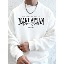 Manhattan New York Kelimeler Baskılı Erkek Kapüşonlu Üstleri Sonbahar Bol Sweatshirt Hip Hop