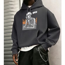 I'm Fine Iskelet Baskılı Erkek Basic Kapüşonlu Üstleri Hip Hop Bol Sweatshirtler Günlük Polar