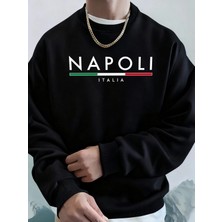 Napoli Italya Mektup Desenli Moda Kapüşonlu Üst Erkekler Sonbahar Polar Kapşonlu Kazak Rahat