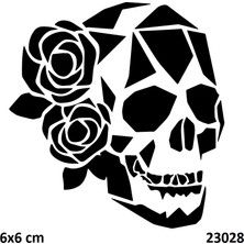 Airbrush Tattoo Çiçekli Kurukafa Yapışkanlı Stencil Süsleme ve Boyama Kalıbı