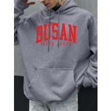 Busan Güney Kore Mektup Desen Erkekler Büyük Boy Hoodie Rahat Hoody Sonbahar Moda Streetwear