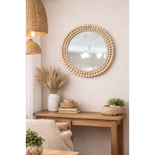 Boncukafası Ahşap Boncuklu Ayna 40  cm  , Yuvarlak Ayna, Antre Ayna, Konsol Ayna