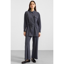 Olcay Fermuar Kapamalı Beli Büzgülü Premium Kumaş Sweat Pantolon Takım LACİVERT 9406-TK