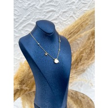 Livora Jewelry 925 Ayar Gümüş Gold Renk Sedefli Deniz Kabuğu & Yıldız Detaylı Kadın Kolye – Özel Tasarım Hediyelik