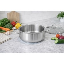 Net Çelik Çelik Tek Tencere 24 cm Cam Kapaklı