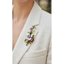 Aylis Özel Tasarım Mor Emaye Çiçekli ve Kristal Taşlı Gold Broş - Vintage Şıklığı Kadın Aksesuar