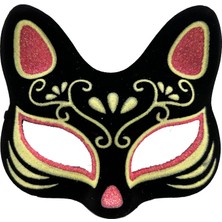 Magicool Siyah Renk Süet Kaplama Üzeri Kırmızı Sarı Simli Kedi Maskesi 17X14 cm