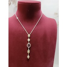 Allegria Gold Pembe Taşlı Uzun Göğüs Arası  Çelik Kolye