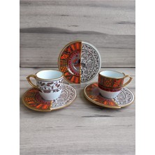 Konyax Wınston 2 Kişilik Çift Desenli Kahve Fincanı Seti