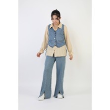 Yalçınoğlu Kız Çocuk Yelekli Denim Alt Üst Takım I Çocuk Bayram ve Özel Gün I Kot Takım 9-15 Yaş I 3'lü Takım