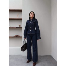 Esra Helvacı Kemerli Denim Ceket Pantolon Takım