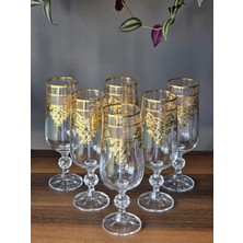 Konyax Zomorot Gold 180 cc Kahve Yanı Kristal Bardak 6'lı 24K El Işçiliği Gerçek Altın Işlemeli