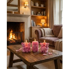 Raw Home Anneler Günü Hediyesi Pembe Çilek Kokulu Mum Seti – %100 Soya Wax - Romantik Ayıcık & Love You Tasarım 3'lü Set Hediyelik