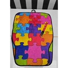 Şimika Puzzle Desen Kaymaz Taban Dekoratif Oto Halı Paspas Üniversal Yıkanabilir Her Araca Uyumlu (Kancalı Kumaş Anahtarlık Hediyeli)