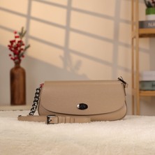 Vizon Renk Deri Çanta - Hakiki Deri ve Omuz Askılı ve Zincir Aksesuarlı , Hakiki Deri 40438