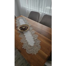Zesa Home Lüks Fransız Dantelli Keten Gardeya Runner