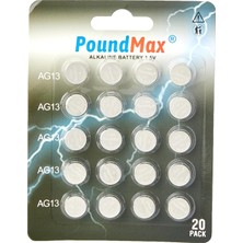 Hype Store 20'li Paket LR44 AG13 1,5 V Poundmax Alkalin Düğme Pil, Cıvasız, Sızdırmaz, Uzun Süreli Dayanıklılık