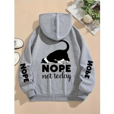 Hayır Bugün Değil Baskılar Kapüşonlular Bayan Sevimli Kedi Kazaklar Gevşek Cep Sıcak Polar Ti