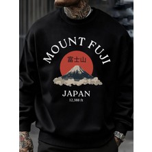 Fuji Dağı Japonya Baskılar Erkekler Kazak Sonbahar Bisiklet Yaka Kazak Hip Hop Moda Üstleri P