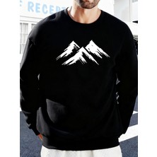 Hill Sketch Baskılı Sonbahar Polar Sokak Giyim Çiftler Için Yuvarlak Yaka Yumuşak Kazak Her Ş