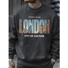 Londra Şehir Desenli Kazak Erkek Sokak Bisiklet Yaka Kazak Polar Tüm Maç Spor Giyim Hipster S