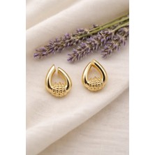 Nora Vıp 14K Dokulu Damla Küpe (20 Mm) Gold