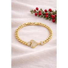 Nora VIP 14 K Kalp Zirkon Taşlı Gold Zincir Bileklik Gold