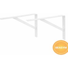Beasym Ağır Yük Raf Altı Ayak Raf Tutucu Destekli L Demir 20 x 40 cm Siyah Montaj Aparatı Beyaz (2 Adet)