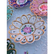 Manushum El Boyama Papatya Porselen Çay Tabağı 6 Lı Set-Beyaz