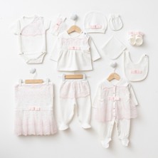 Eda Baby Pembe Dantelli ve Fiyonk Detaylı 11'li Bebek Hastane Çıkışı - %100 Pamuk