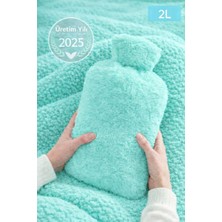 Ecuy Sıcak Su Torbası Yumuşacık Peluş Kılıflı Sıcak Su Torbası 2l Kapasiteli Yıkanabilir Kılıf Mint Yeşil