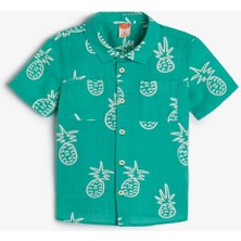 Hype Store Gömlek Kısa Kollu Ananas Baskılı Cep Detaylı