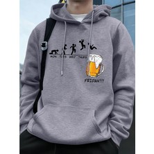 Cuma Bira Sevgilisi Komik Baskılı Erkek Kazak Kış Polar Sıcak Hoodies Kore Gevşek Cep Kazakla