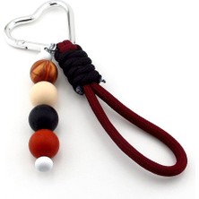 Solfera Gecenin Ruhu Kalp Klipsli El Yapımı Bordo Siyah Top Charmlı Çanta Süsü KY169