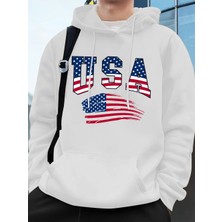 Abd Amerika Bayrağı Baskı Erkek Tişörtü Kış Polar Sıcak Kapüşonlular Temelleri Büyük Boy Cep