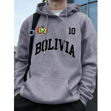 Bolivya Amblemi Mektup Baskı Hoodie Erkek Sportif Gevşek Kazaklar Kış Polar Sıcak Kazak Koşu