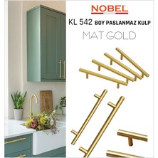 Paslanmaz Boy Kulp Nobel Mat Gold 320 mm | Modern Dolap & Çekmece Kulpu | 5’li Paket