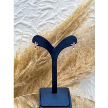 Livora Jewelry 925 Ayar Gümüş Gold Renk Pembe Kuvars Taşlı Lotus Modeli Kız Çocuk Küpesi